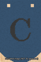 A simulated image of the stitched needlepoint design: Banner 13m Curved C Black on Blue. Not A.I. generated.