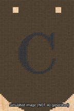 A simulated image of the stitched needlepoint design: Banner 13m Curved C Black on Brown. Not A.I. generated.