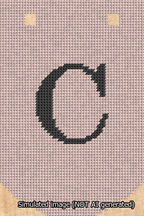A simulated image of the stitched needlepoint design: Banner 13m Curved C Black on Pink. Not A.I. generated.