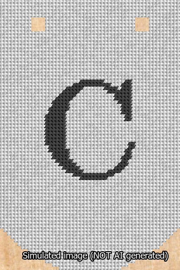 A simulated image of the stitched needlepoint design: Banner 13m Curved C Black on White. Not A.I. generated.