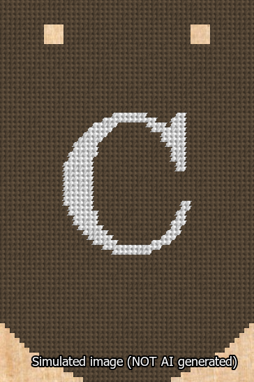 A simulated image of the stitched needlepoint design: Banner 13m Curved C White on Brown. Not A.I. generated.
