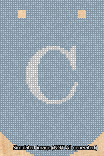A simulated image of the stitched needlepoint design: Banner 13m Curved C White on Light Blue. Not A.I. generated.