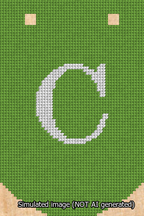 A simulated image of the stitched needlepoint design: Banner 13m Curved C White on Light Green. Not A.I. generated.