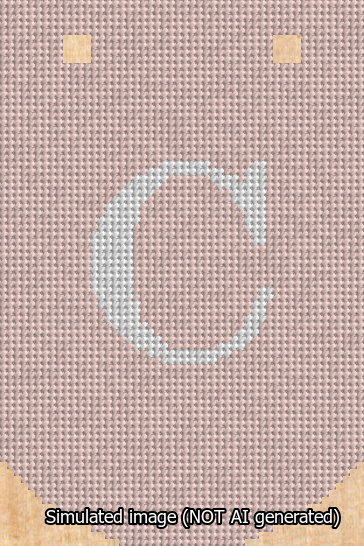 A simulated image of the stitched needlepoint design: Banner 13m Curved C White on Pink. Not A.I. generated.