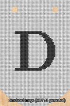 A simulated image of the stitched needlepoint design: Banner 13m Curved D Black on White. Not A.I. generated.