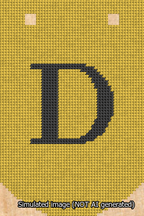 A simulated image of the stitched needlepoint design: Banner 13m Curved D Black on Yellow. Not A.I. generated.