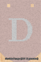 A simulated image of the stitched needlepoint design: Banner 13m Curved D White on Pink. Not A.I. generated.