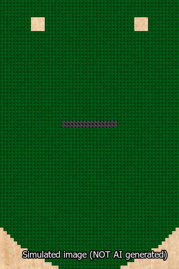 A simulated image of the stitched needlepoint design: Banner 13m Curved Dash Black on Green. Not A.I. generated.