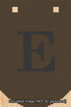 A simulated image of the stitched needlepoint design: Banner 13m Curved E Black on Brown. Not A.I. generated.