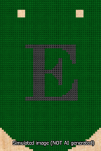 A simulated image of the stitched needlepoint design: Banner 13m Curved E Black on Green. Not A.I. generated.