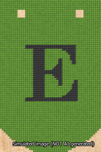 A simulated image of the stitched needlepoint design: Banner 13m Curved E Black on Light Green. Not A.I. generated.