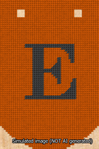A simulated image of the stitched needlepoint design: Banner 13m Curved E Black on Orange. Not A.I. generated.