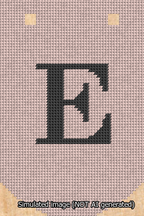 A simulated image of the stitched needlepoint design: Banner 13m Curved E Black on Pink. Not A.I. generated.