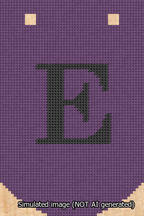 A simulated image of the stitched needlepoint design: Banner 13m Curved E Black on Purple. Not A.I. generated.
