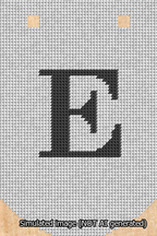 A simulated image of the stitched needlepoint design: Banner 13m Curved E Black on White. Not A.I. generated.