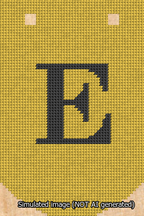 A simulated image of the stitched needlepoint design: Banner 13m Curved E Black on Yellow. Not A.I. generated.