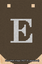 A simulated image of the stitched needlepoint design: Banner 13m Curved E White on Brown. Not A.I. generated.
