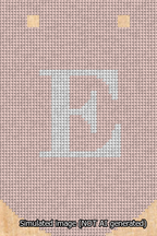 A simulated image of the stitched needlepoint design: Banner 13m Curved E White on Pink. Not A.I. generated.