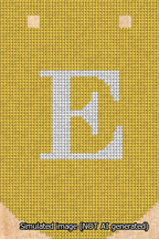 A simulated image of the stitched needlepoint design: Banner 13m Curved E White on Yellow. Not A.I. generated.