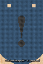 A simulated image of the stitched needlepoint design: Banner 13m Curved Exclamation Black on Blue. Not A.I. generated.