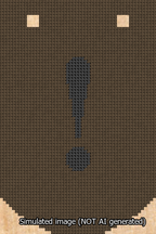 A simulated image of the stitched needlepoint design: Banner 13m Curved Exclamation Black on Brown. Not A.I. generated.