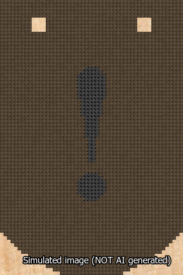 A simulated image of the stitched needlepoint design: Banner 13m Curved Exclamation Black on Brown. Not A.I. generated.