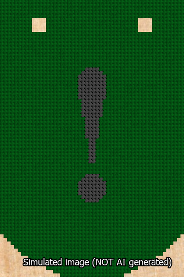 A simulated image of the stitched needlepoint design: Banner 13m Curved Exclamation Black on Green. Not A.I. generated.