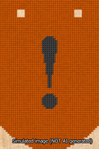 A simulated image of the stitched needlepoint design: Banner 13m Curved Exclamation Black on Orange. Not A.I. generated.