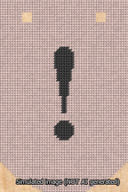 A simulated image of the stitched needlepoint design: Banner 13m Curved Exclamation Black on Pink. Not A.I. generated.