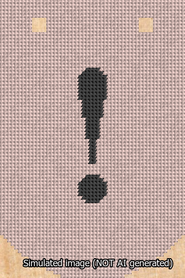 A simulated image of the stitched needlepoint design: Banner 13m Curved Exclamation Black on Pink. Not A.I. generated.