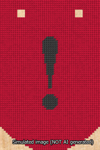 A simulated image of the stitched needlepoint design: Banner 13m Curved Exclamation Black on Red. Not A.I. generated.