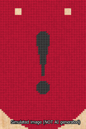 A simulated image of the stitched needlepoint design: Banner 13m Curved Exclamation Black on Red. Not A.I. generated.