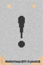 A simulated image of the stitched needlepoint design: Banner 13m Curved Exclamation Black on White. Not A.I. generated.