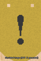 A simulated image of the stitched needlepoint design: Banner 13m Curved Exclamation Black on Yellow. Not A.I. generated.