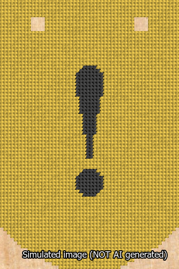A simulated image of the stitched needlepoint design: Banner 13m Curved Exclamation Black on Yellow. Not A.I. generated.