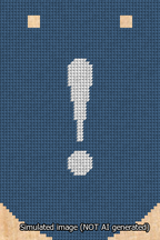 A simulated image of the stitched needlepoint design: Banner 13m Curved Exclamation White on Blue. Not A.I. generated.
