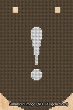 A simulated image of the stitched needlepoint design: Banner 13m Curved Exclamation White on Brown. Not A.I. generated.