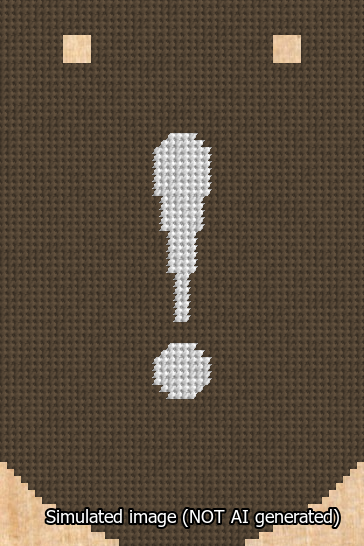 A simulated image of the stitched needlepoint design: Banner 13m Curved Exclamation White on Brown. Not A.I. generated.