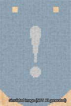 A simulated image of the stitched needlepoint design: Banner 13m Curved Exclamation White on Light Blue. Not A.I. generated.