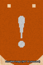 A simulated image of the stitched needlepoint design: Banner 13m Curved Exclamation White on Orange. Not A.I. generated.