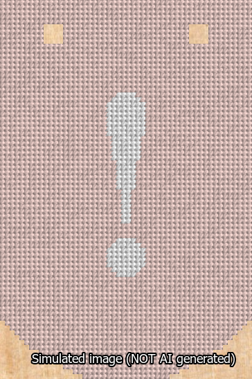 A simulated image of the stitched needlepoint design: Banner 13m Curved Exclamation White on Pink. Not A.I. generated.