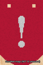A simulated image of the stitched needlepoint design: Banner 13m Curved Exclamation White on Red. Not A.I. generated.