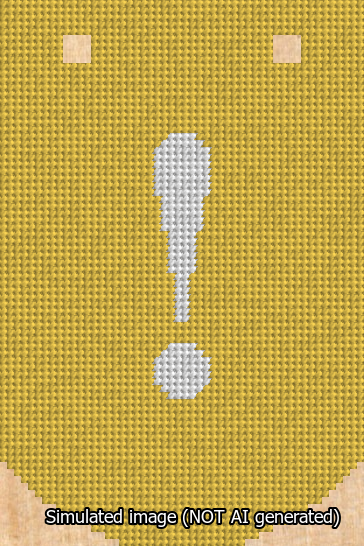 A simulated image of the stitched needlepoint design: Banner 13m Curved Exclamation White on Yellow. Not A.I. generated.