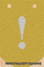 A simulated image of the stitched needlepoint design: Banner 13m Curved Exclamation White on Yellow. Not A.I. generated.