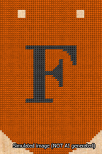 A simulated image of the stitched needlepoint design: Banner 13m Curved F Black on Orange. Not A.I. generated.