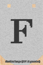 A simulated image of the stitched needlepoint design: Banner 13m Curved F Black on White. Not A.I. generated.
