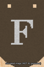 A simulated image of the stitched needlepoint design: Banner 13m Curved F White on Brown. Not A.I. generated.