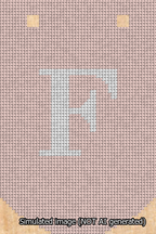 A simulated image of the stitched needlepoint design: Banner 13m Curved F White on Pink. Not A.I. generated.