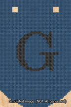 A simulated image of the stitched needlepoint design: Banner 13m Curved G Black on Blue. Not A.I. generated.