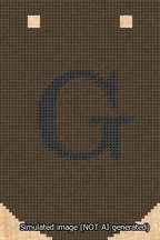 A simulated image of the stitched needlepoint design: Banner 13m Curved G Black on Brown. Not A.I. generated.